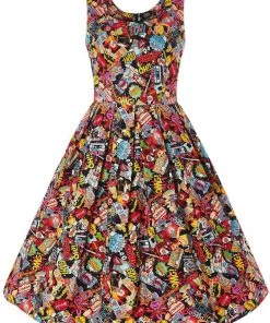 New In Dolly & Dotty Amanda Pop Art 50's Swing Dress Multi