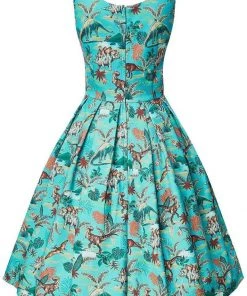 New In Dolly & Dotty Amanda Dinosaur 50's Swing Dress Green