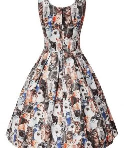 Dolly & Dotty Amanda Furry Cat 50's Swing Dress Multi New In