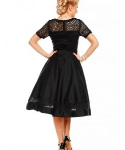 Dolly & Dotty Tess Embroided 50's Swing Dress Black New In
