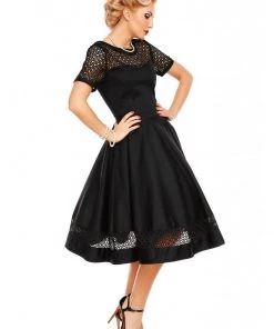 Dolly & Dotty Tess Embroided 50's Swing Dress Black New In