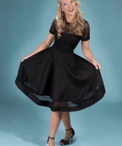 Dolly & Dotty Tess Embroided 50's Swing Dress Black New In