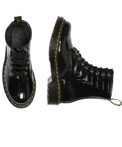 New In Dr. Martens 1460 Patent Croc Boots Black