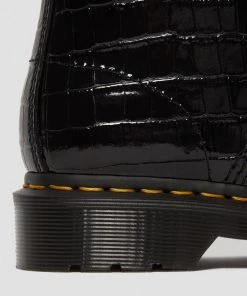 New In Dr. Martens 1460 Patent Croc Boots Black