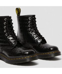 New In Dr. Martens 1460 Patent Croc Boots Black
