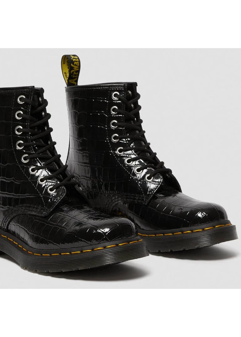 New In Dr. Martens 1460 Patent Croc Boots Black