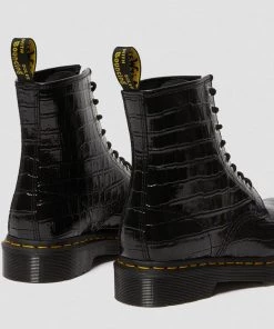 New In Dr. Martens 1460 Patent Croc Boots Black