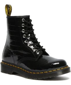 New In Dr. Martens 1460 Patent Croc Boots Black