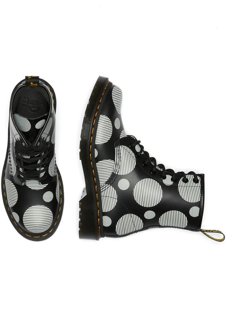 Dr. Martens 1460 Polka Dot Leather Boots Black White New In