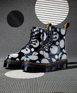 Dr. Martens Jadon Polka Dot Leather Platform Boots Black White
