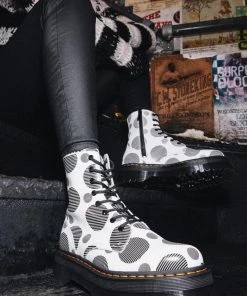 Dr. Martens Jadon Polka Dot Leather Platform Boots White Black