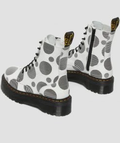 Dr. Martens Jadon Polka Dot Leather Platform Boots White Black