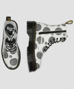 Dr. Martens Jadon Polka Dot Leather Platform Boots White Black