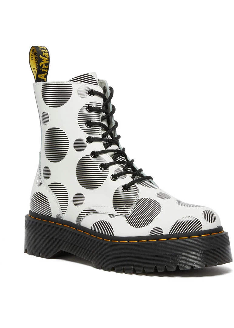 Dr. Martens Jadon Polka Dot Leather Platform Boots White Black