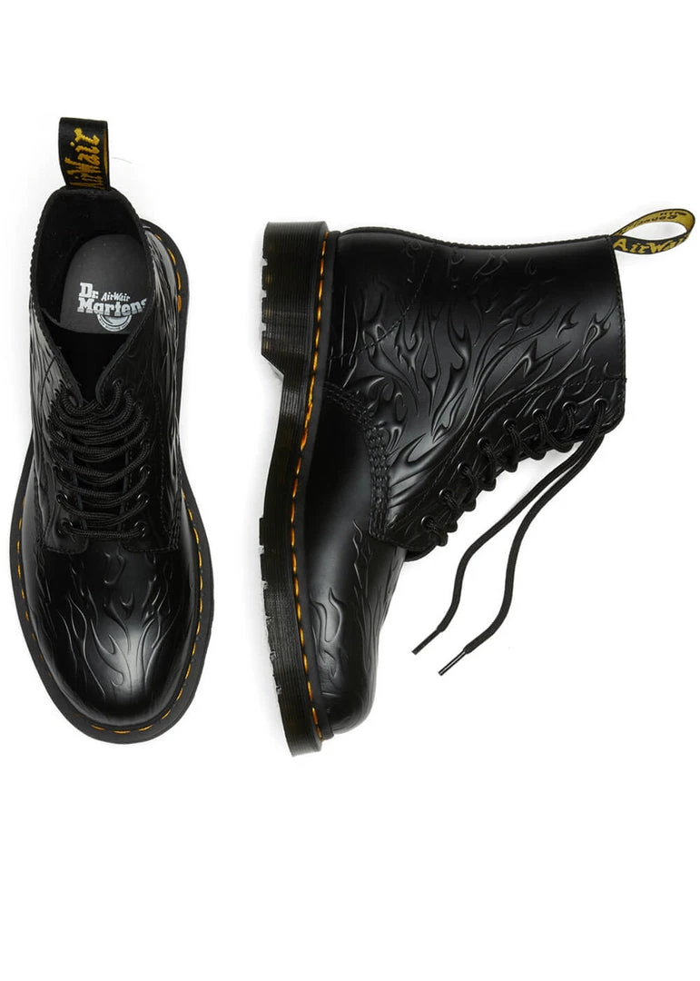 New In Dr. Martens 1460 Flame Smooth Leather Boots Black