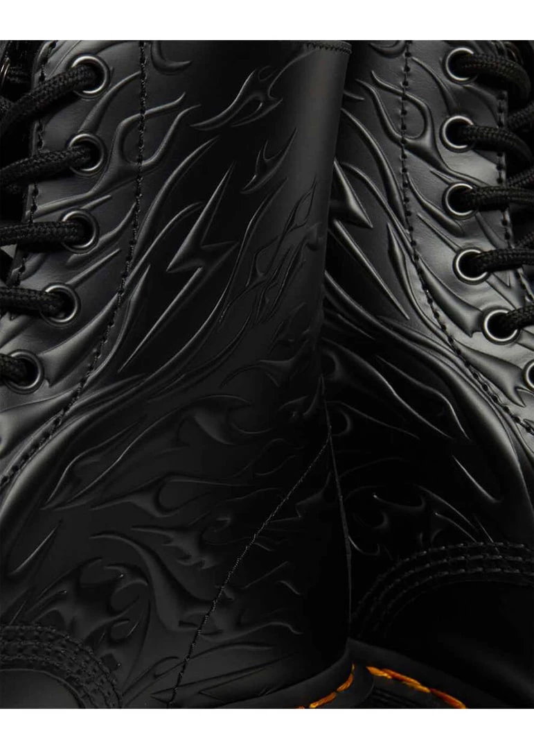 New In Dr. Martens 1460 Flame Smooth Leather Boots Black