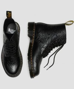 New In Dr. Martens 1460 Flame Smooth Leather Boots Black