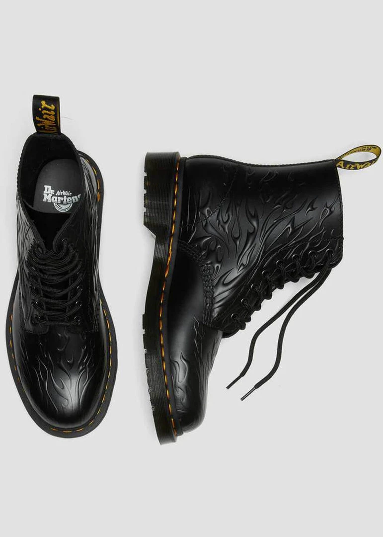 New In Dr. Martens 1460 Flame Smooth Leather Boots Black