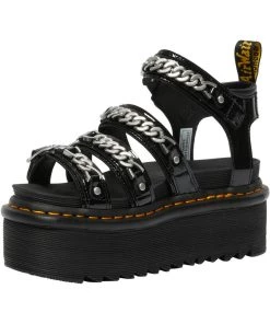 Dr. Martens Blaire 2 Patent Chain Platform Sandals Black
