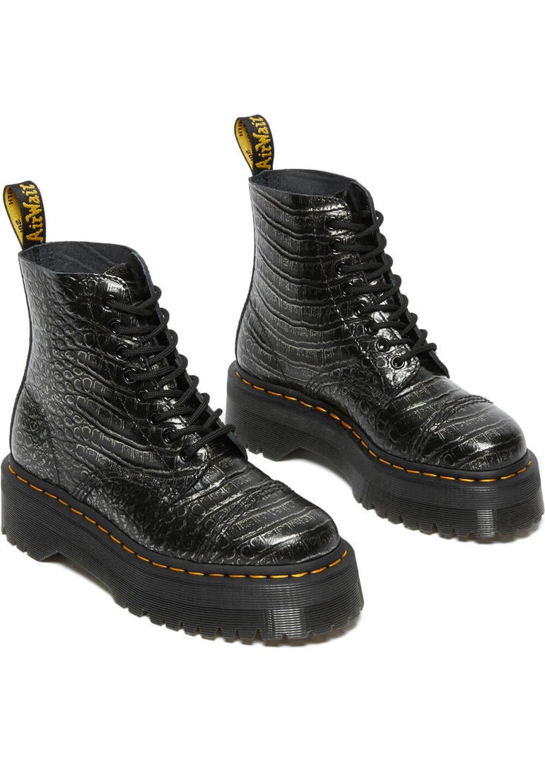 Dr. Martens Sinclair Gunmetal Wild Croc Platform Boots Black New In