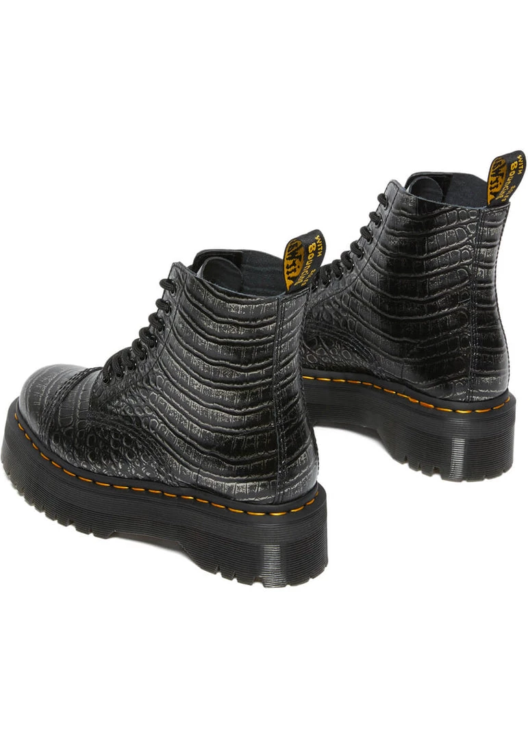 Dr. Martens Sinclair Gunmetal Wild Croc Platform Boots Black New In
