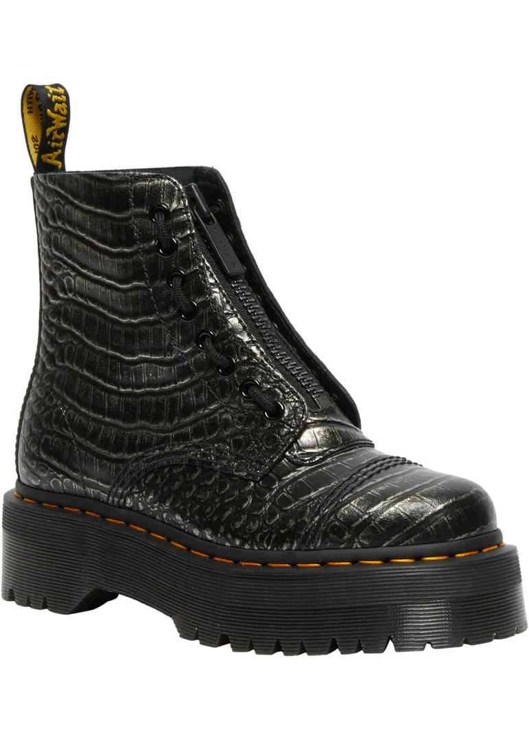 Dr. Martens Sinclair Gunmetal Wild Croc Platform Boots Black New In