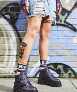 New In Dr. Martens Devon Heart Platform Boots Blackcurrent Purple