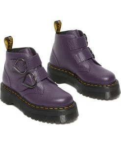 New In Dr. Martens Devon Heart Platform Boots Blackcurrent Purple