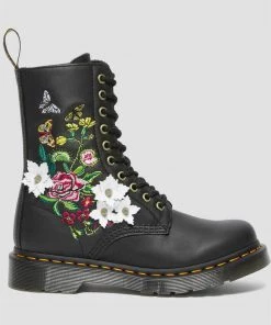 New In Dr. Martens 1490 Bloom Nappa Leather 10-Eyes Boots Black