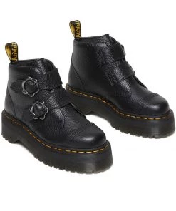 New In Dr. Martens Devon Flower Soft Leather Platform Boots Black
