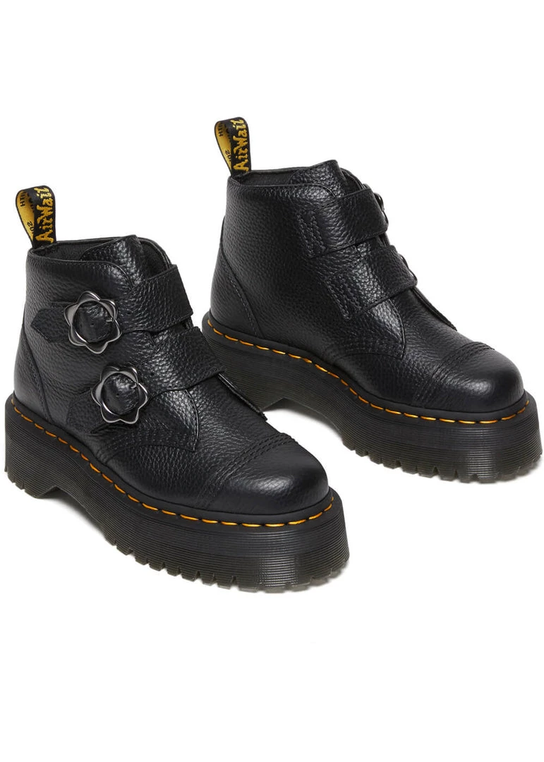 New In Dr. Martens Devon Flower Soft Leather Platform Boots Black