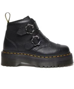 New In Dr. Martens Devon Flower Soft Leather Platform Boots Black