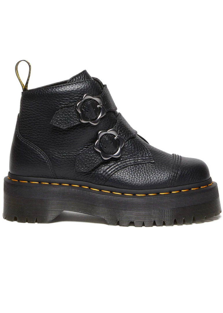 New In Dr. Martens Devon Flower Soft Leather Platform Boots Black