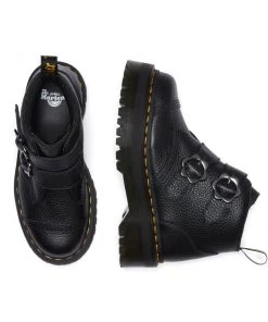 New In Dr. Martens Devon Flower Soft Leather Platform Boots Black