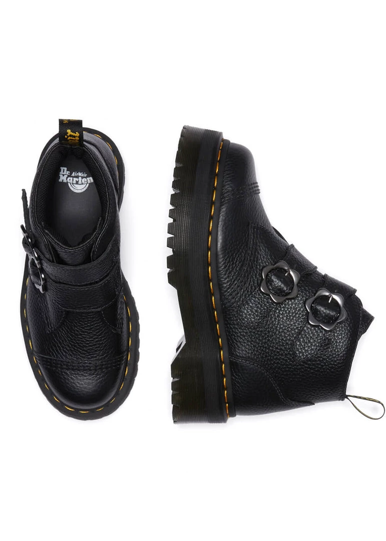New In Dr. Martens Devon Flower Soft Leather Platform Boots Black