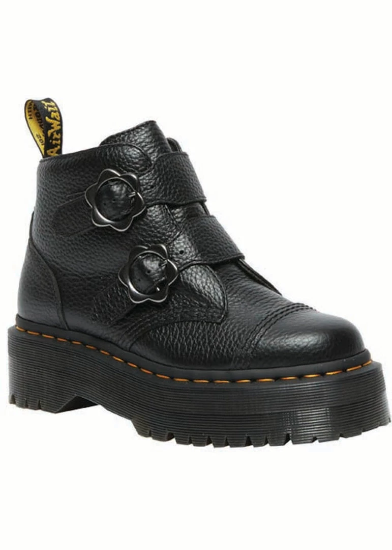 New In Dr. Martens Devon Flower Soft Leather Platform Boots Black