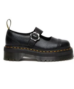 New In Dr. Martens Addina Flower Quad Platform Mary Janes Black