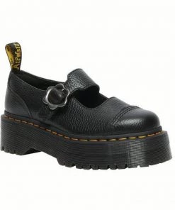 New In Dr. Martens Addina Flower Quad Platform Mary Janes Black