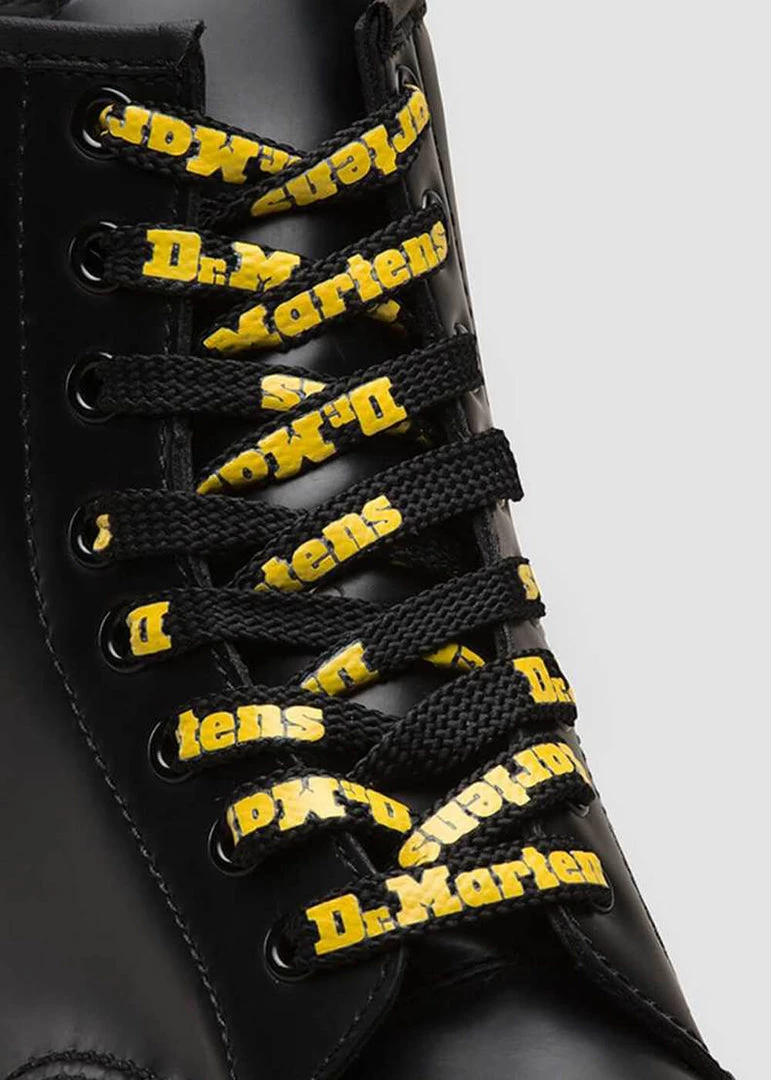 Dr. Martens Logo Laces Flat 8 Eyes Black And Yellow New In