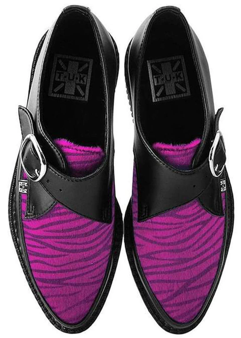 T.U.K Zebra Buckle Pointed Vegan Creepers Black Purple