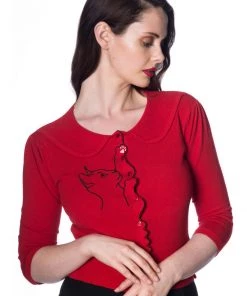 New In Banned Cat Scallop Collar 40's Cardigan Red