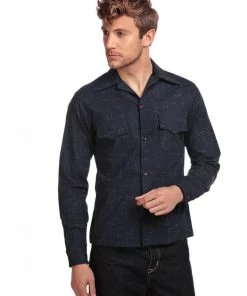 Collectif Men Adam Crosshatch Shirt Navy New In