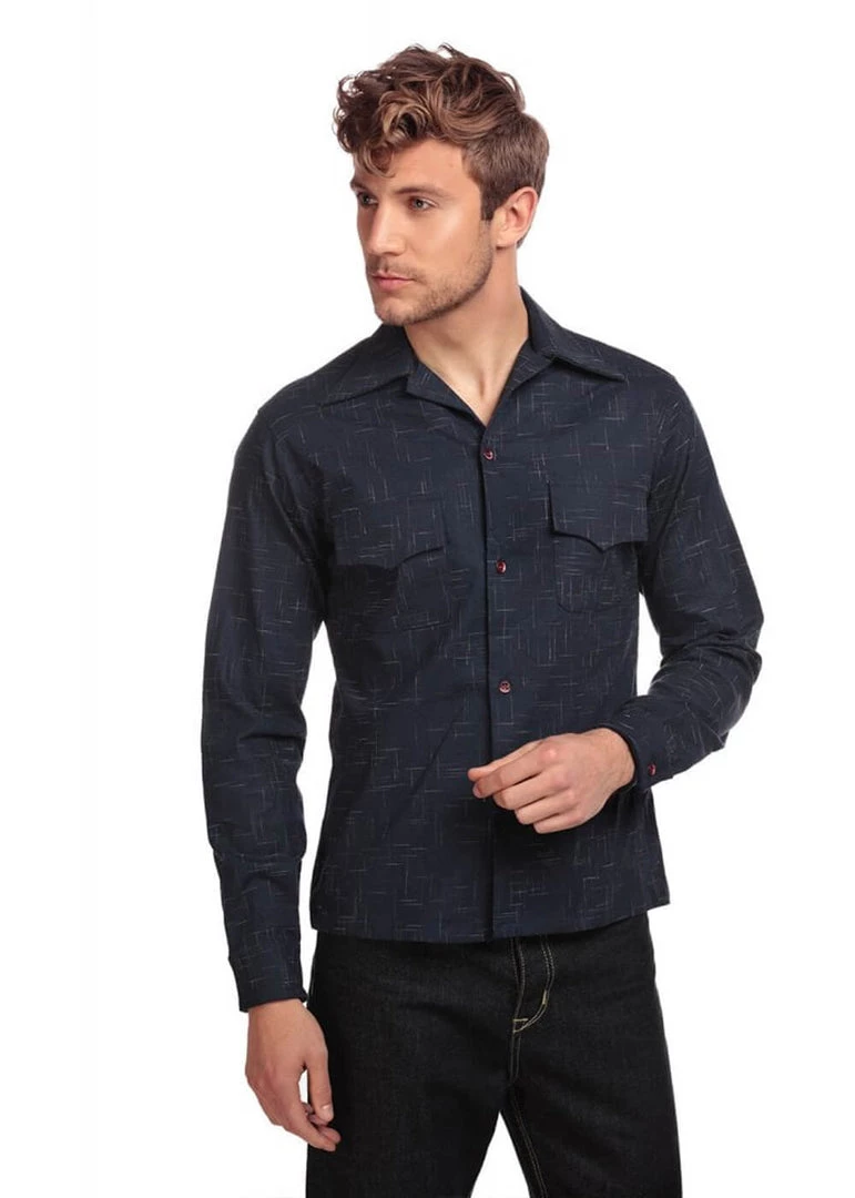 Collectif Men Adam Crosshatch Shirt Navy New In