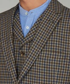 New In Gibson London Fred Gingham Jacket Brown Blue