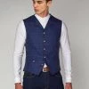 New In Gibson London Rupert Linnen Waistcoat Blue