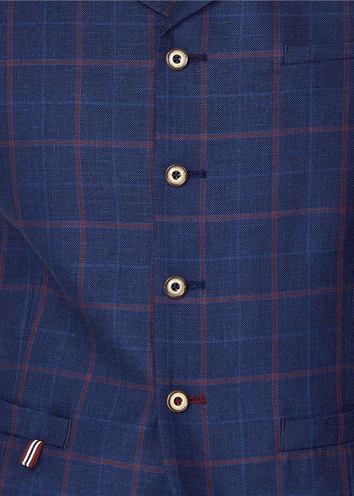 New In Gibson London Rupert Linnen Waistcoat Blue