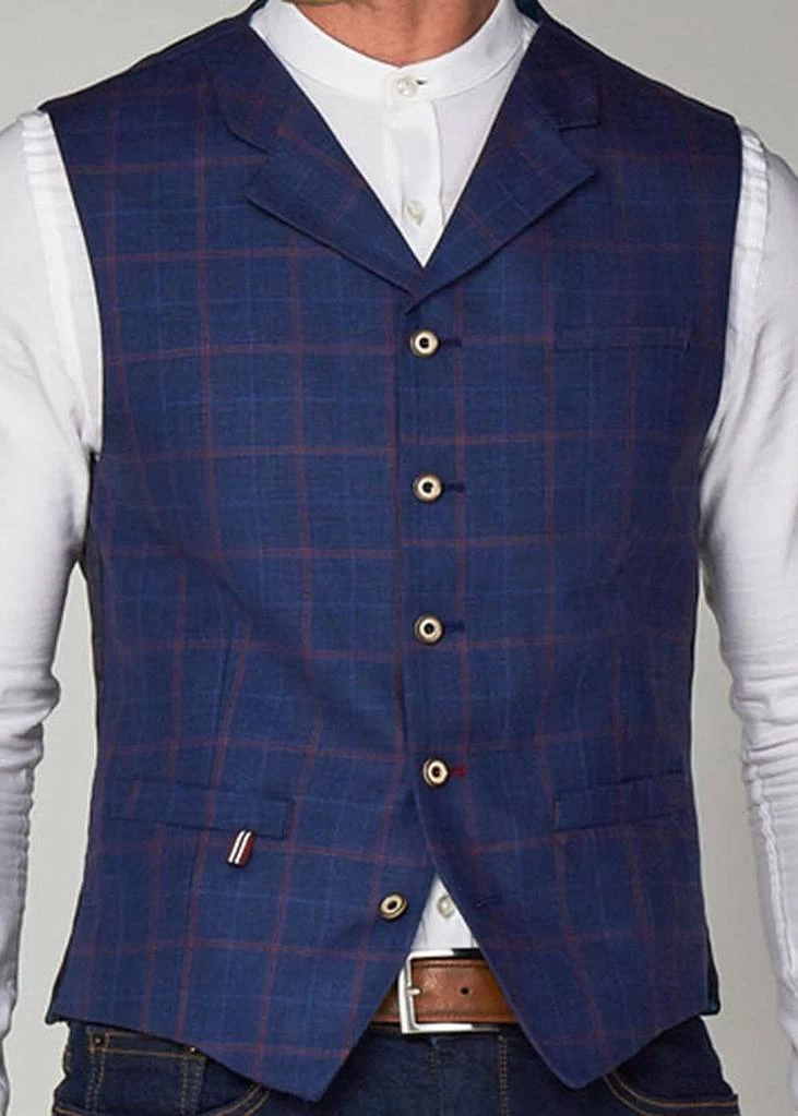 New In Gibson London Rupert Linnen Waistcoat Blue