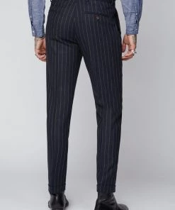 Gibson London Christopher Chalk Stripe Trousers Navy