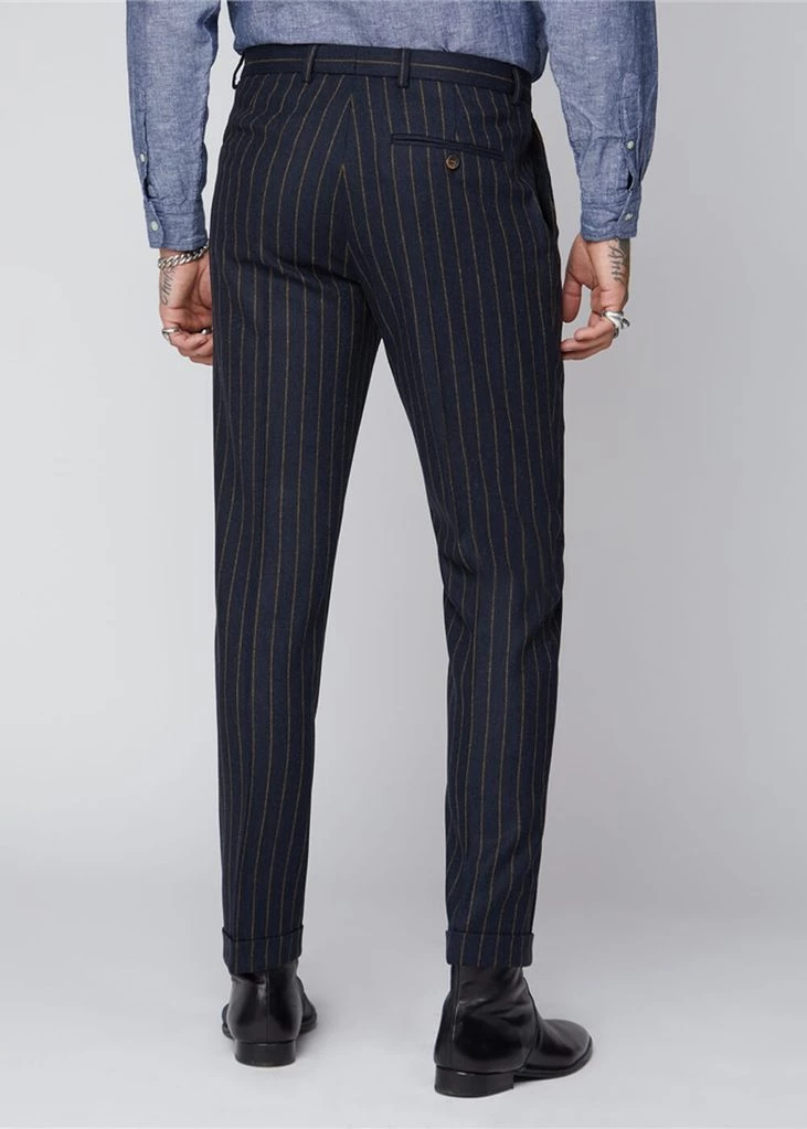 Gibson London Christopher Chalk Stripe Trousers Navy
