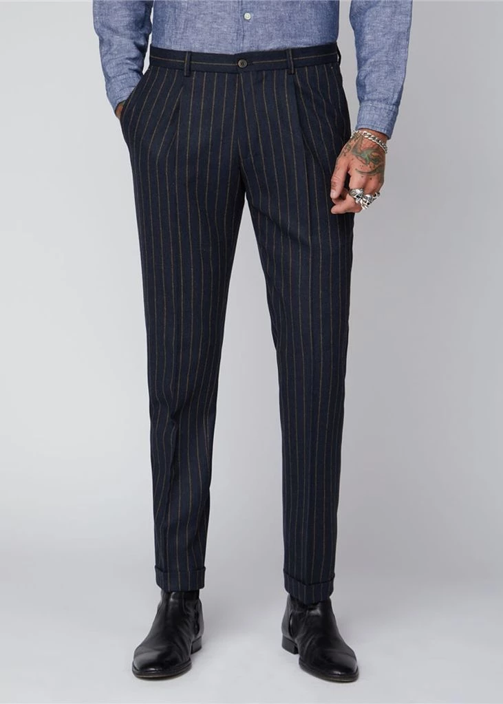 Gibson London Christopher Chalk Stripe Trousers Navy